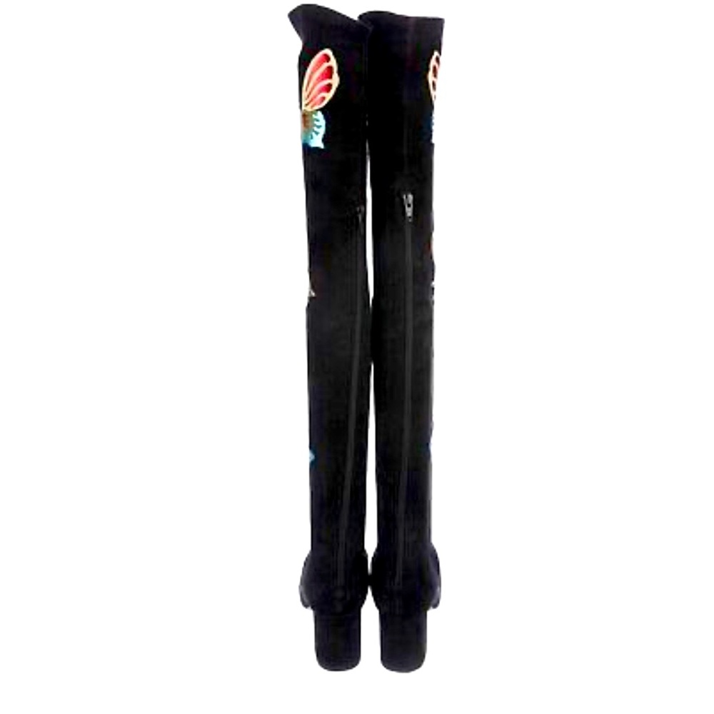 Valentino Black Suede W/Metallic Appliquéd Butterfly Boots IT37.5 - Picture 4 of 10